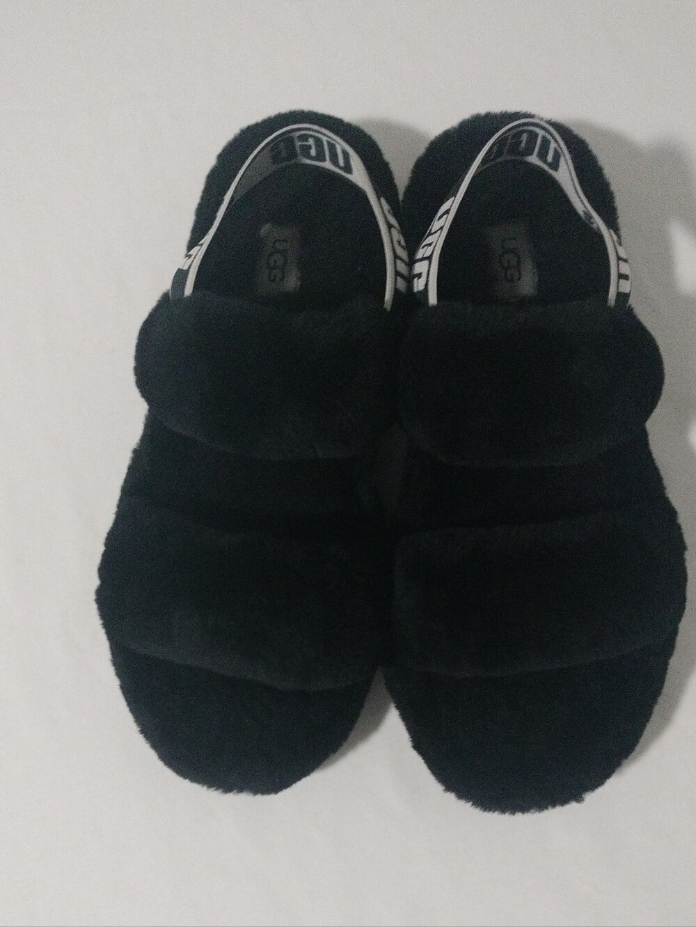 UGG Oh Yeah Black Sheepskin Slide with Branded Elastic Heel Strap  Size 9